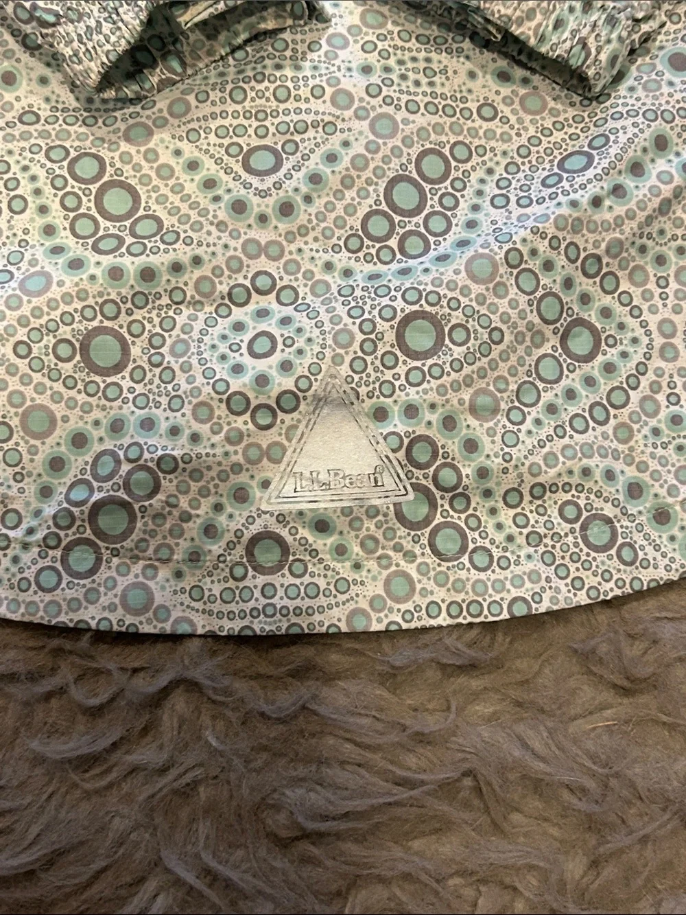 LL Bean Lightweight Hooded Rain Jacket in Mint And Gray Print